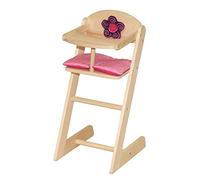 roba Trona para Muñeco y Muñeca Happy Fee de Madera + Cojín + Bandeja de Comida + Flor - a Partir de 3 Años - Natural/Rosa