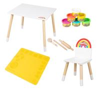 roba x Play-Doh Conjunto de Mesa y Silla Infantil de Madera FSC con 6 Botes de Plastilina, 3 Herramientas de Madera y Alfombra Creativa 3D, para Niños Desde 3 Años