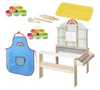 roba x Play-Doh Tienda para Niños - Set de Juego de Madera Certificada FSC con 12 Botes de Plastilina, 3 Herramientas, Delantal y Alfombrilla Creativa 3D - Educativo y Divertido - A Partir de 3 Años