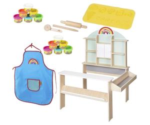 roba x Play-Doh Tienda para Niños - Set de Juego de Madera Certificada FSC con 12 Botes de Plastilina, 3 Herramientas, Delantal y Alfombrilla Creativa 3D - Educativo y Divertido - A Partir de 3 Años