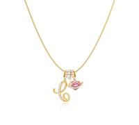 Robaice Collar chapado en oro de 14 quilates con inicial para mujer, colgante de letra de corazón de planeta rosa con cadena redonda de espiga, no se deslustra, regalo de joyería para ella, 16'' + 2