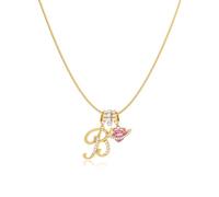 Robaice Collar chapado en oro de 14 quilates con inicial para mujer, colgante de letra de corazón de planeta rosa con cadena redonda de espiga, no se deslustra, regalo de joyería para ella, 16'' + 2