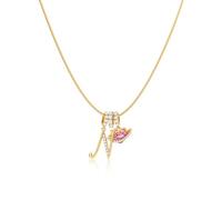 Robaice Collar chapado en oro de 14 quilates con inicial para mujer, colgante de letra de corazón de planeta rosa con cadena redonda de espiga, no se deslustra, regalo de joyería para ella, 16'' + 2