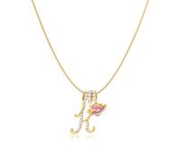 Robaice Collar chapado en oro de 14 quilates con inicial para mujer, colgante de letra de corazón de planeta rosa con cadena redonda de espiga, no se deslustra, regalo de joyería para ella, 16'' + 2