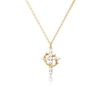 Robaice Collar con colgante de cruz de corona mejorado para mujer, chapado en oro de 14 quilates, joyería de fe que no se deslustra, regalos religiosos cristianos para ella, 18 inches with extension