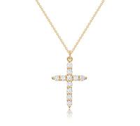 Robaice Regalo para el día de la madre para mamá, collar de cruz de corona para mujer, chapado en oro de 14 quilates, collar con colgante de cruz de corona de diamantes simples, joyería de cruz de fe