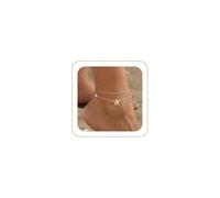 Robaice Tobilleras para mujer, impermeables, ajustables, chapadas en oro de 14 quilates, con capas, conchas marinas, estrellas de mar, caballito de mar, sol, verano, playa, regalo para mujer, 8.5"+2