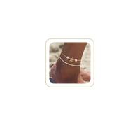 Robaice Tobilleras para mujer, impermeables, ajustables, chapadas en oro de 14 quilates, con capas, conchas marinas, estrellas de mar, caballito de mar, sol, verano, playa, regalo para mujer, 8.5"+2