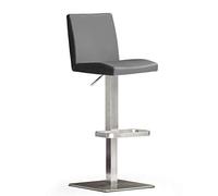 Robas Lund Taburete de Bar Gris con Respaldo, Silla de Bar giratoria 180 Grados, Taburete Regulable en Altura, PU LO.PES, 52 x 40 x 110 cm