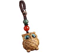 ROBAUN Accesorio de llave de llavero 3D con forma de búho Kawaii, llavero de animal de madera con cordón tejido a mano, colgante de bolso