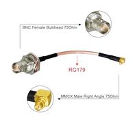 ROBAUN Adaptador de cable RG179 en ángulo recto de conector hembra BNC a conector macho MMCX de 75 ohmios y 15 cm/30 cm/50 cm/100 cm(15CM)