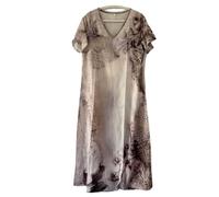 Robe à Manches Longues imprimée à Fleurs, Coupe fluide mi-Longue, Style trapèze, idéale Pour l'été au quotidien, beige, XXL