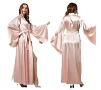 Robe de Chambre Blanche en soie douce Avec Ceinture à Manches Longues pour Femme - Rose - S