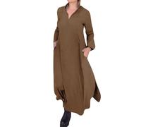 Robe Longue Ample Avec Et Fente Latérale Mujer Verano Casual Boho Floral Vestidos V-Cuello de Manga Corta Flowy Swing Vestido Largo, marrón, M