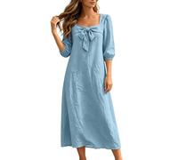 Robe midi unie décontractée avec un élégant nœud papillon un col carré, azul, S