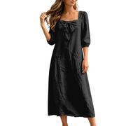 Robe midi unie décontractée avec un élégant nœud papillon un col carré, Negro , XL