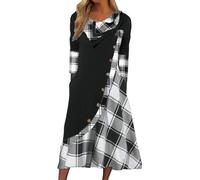 Robe Noire Femme - Camiseta de manga larga para mujer, cuello redondo, botones laterales, Negro , M