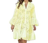 Robe Noire Femme Europa Estados Unidos Primavera Verano Liso Cuello En Suelto Bordado Encaje Hueco Vestido Sexy