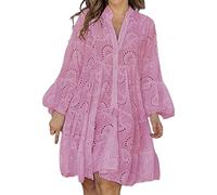 Robe Noire Femme Europa Estados Unidos Primavera Verano Liso Cuello En Suelto Bordado Encaje Hueco Vestido Sexy