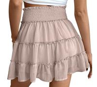 Robe Noire Femme - Falda plisada con volantes para mujer con cintura elástica y diseño resistente a las rozaduras, Oro Rosa, S