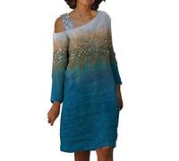 Robe Noire Femme - Impresión artística para mujer, diseño de bloque de color, hombros descubiertos, manga larga, vestido suelto de longitud media, a, L