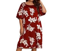 Robe Noire Femme - Pijama para mujer, talla grande, longitud media, estampada, ropa de verano, ropa de casa, rojo, 5XL