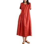 Robe Noire Femme - Vestido de lino de algodón para mujer, diseño irregular, con tapa de vientre, rojo, M