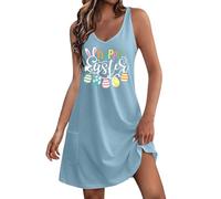 Robe Noire Femme - Vestido de tirantes para mujer, cuello en V, estampado casual, estampado, azul celeste, L