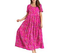 Robe Noire Femme - Vestido de verano para mujer, holgado, holgado, holgado, plisado, Rosa intenso., XXL