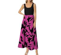 Robe Noire Femme - Vestido elegante con estampado para mujer en primavera/verano, morado, L