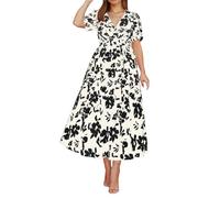 Robe Noire Femme - Vestido largo con estampado floral para mujer, talla grande, informal, vacaciones, vestido largo con cuello redondo para primavera y verano, Blanco, XL