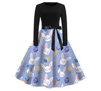 Robe Noire Femme Women' Easter Print Long Sleeve Belted Maxi Dress Casual Flowy Holiday with Tie Belt(Purple,XXL)