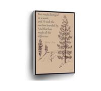 Robert Frost Poem Wall Art The Road Not Taken Canvas Print Poster The Road Less Traveled Retro Page for Home Office School Wall Decor(Framed,16x24inch(40x60cm))
