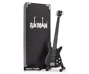 Robert Trujillo - Réplica de guitarra en miniatura, regalos musicales, escala 1/4 ornamental hecha a mano, incluye una caja de exhibición, etiqueta de nombre y soporte para guitarra en miniatura