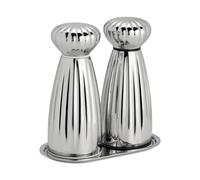 Robert Welch Set de molinillos de sal y pimienta Palm Bright Small-acero inoxidable. con bandeja