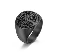 RobertDTesta Anillo De Medalla De Exorcismo De San Benito para Hombre, Anillo De Acero Inoxidable con Cruz De Exorcismo Católico,Negro,7