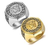 RobertDTesta Anillo De Sello De Medusa De Mitología Griega Antigua, Anillo De Pelo De Serpiente Medusa De Diosa De Acero Inoxidable Vintage Para Hombres Y Mujeres,Oro,12