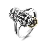 RobertDTesta Anillo Pixiu De Plata De Ley S925 Para Mujer, Anillo Pixiu Vintage Ajustable,Plata,11