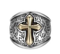 RobertDTesta S925 Sterling Silver Cross Men's Ring, Anillo Cristiano Ajustable De La Cruz De La Vendimia,Plata,8