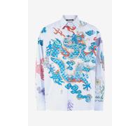 Roberto Cavalli Camisa Con Dragón, Flores Y Mariposas - Male White Light Blue 46