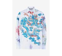 Roberto Cavalli Camisa Con Dragón, Flores Y Mariposas - Male White Light Blue 48