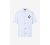 Roberto Cavalli Camisa De Rayas De Algodón Con Parche Monogram Rc - Male White/blue Stripes S