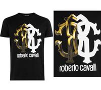 Roberto Cavalli Firenze Logo de Impresión Luxury Crew Cuello Camiseta Retro Top