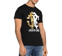 ROBERTO CAVALLI FIRENZE LOGO IMPRESO CAMISETA DE LUJO CUELLO REDONDO RETRO M