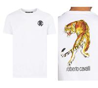 Roberto Cavalli Firenze Tigre Logo Estampado Luxury Crew Cuello Camiseta Top L