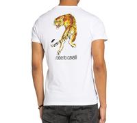 Roberto Cavalli Firenze Tigre Logo Estampado Luxury Crew Cuello Camiseta Top M .
