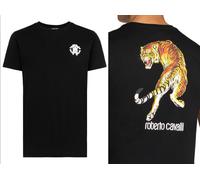 ROBERTO CAVALLI FIRENZE TIGRE LOGO IMPRESIÓN LUJOSA CUELLO REDONDO CAMISETA T L