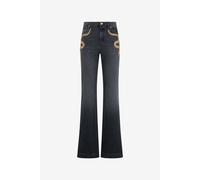 Roberto Cavalli Jeans Acampanados Con Bordado De Serpiente - Female Pantalones Y Shorts Black 40