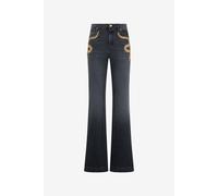 Roberto Cavalli Jeans Acampanados Con Bordado De Serpiente - Female Pantalones Y Shorts Black 44