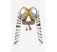 Roberto Cavalli Ray Of Gold Print Cut-out Top - Female Blusas Y Tops Oro Xs